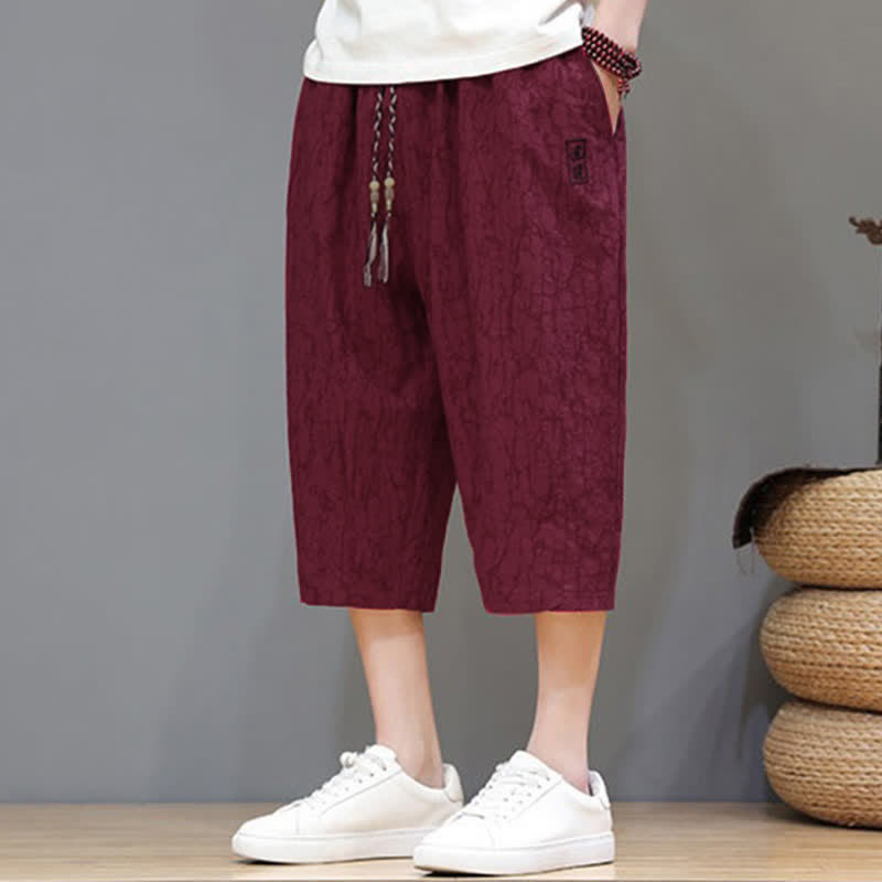 Buddha Stones Summer Casual Vintage Drawstring Abstract Men's Cropped Pants With Pockets - image 37
