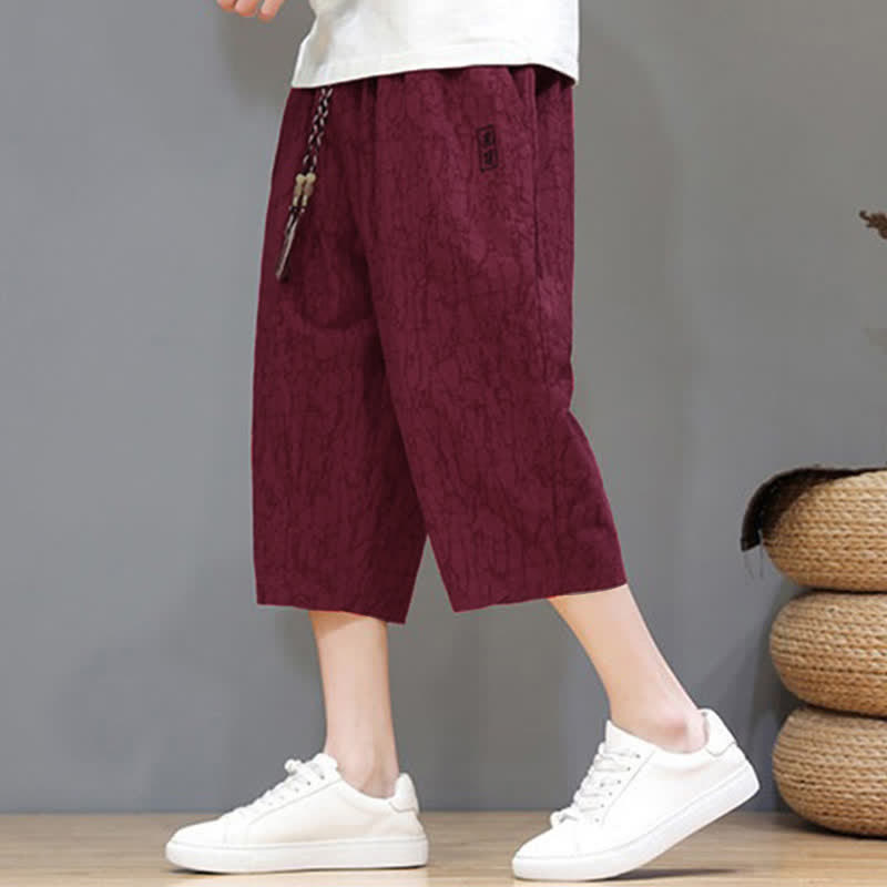Buddha Stones Summer Casual Vintage Drawstring Abstract Men's Cropped Pants With Pockets - image 35