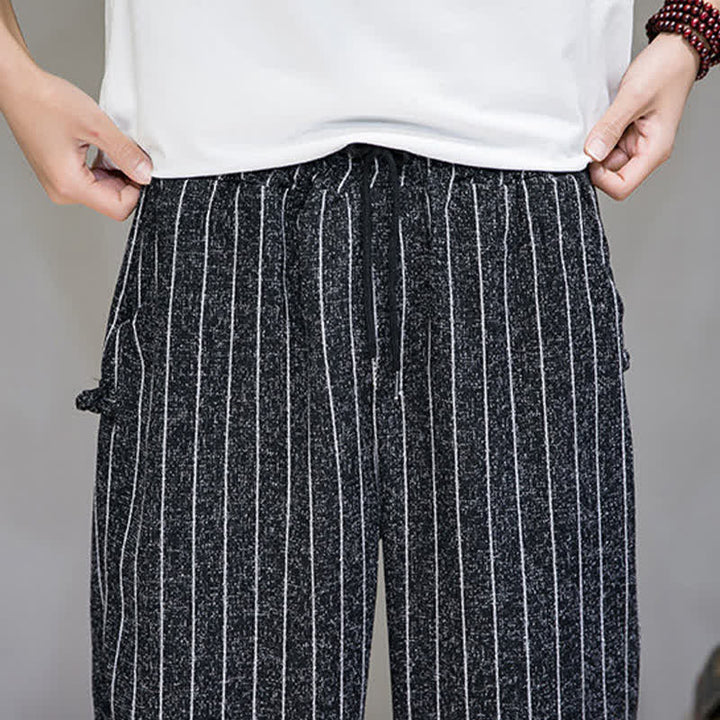 Buddha Stones Summer Casual Drawstring Striped Cropped Pants Men's Harem Pants With Pockets - image 7