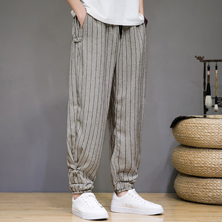 Buddha Stones Summer Casual Drawstring Striped Cropped Pants Men's Harem Pants With Pockets - image 26