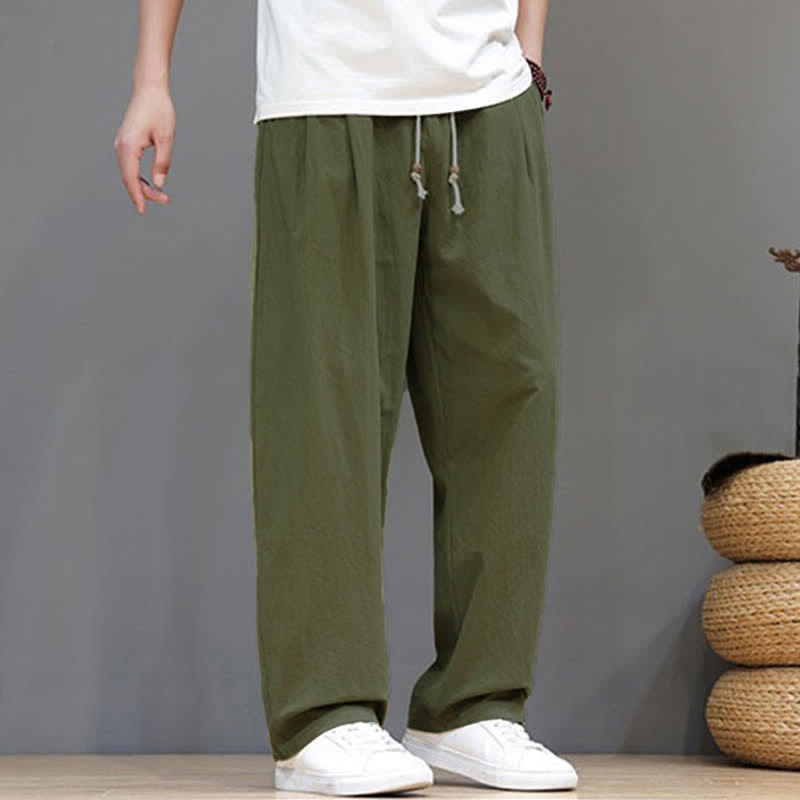 Buddha Stones Summer Casual Vintage Drawstring Solid Cotton Ankle Pants Men's Harem Pants With Pocket - image 5