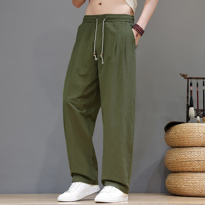 Buddha Stones Summer Casual Vintage Drawstring Solid Cotton Ankle Pants Men's Harem Pants With Pocket - OliveDrab - US/UK/AU48, EU58 (6XL) - image 0