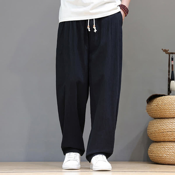 Buddha Stones Summer Casual Vintage Drawstring Solid Cotton Ankle Pants Men's Harem Pants With Pocket - image 12
