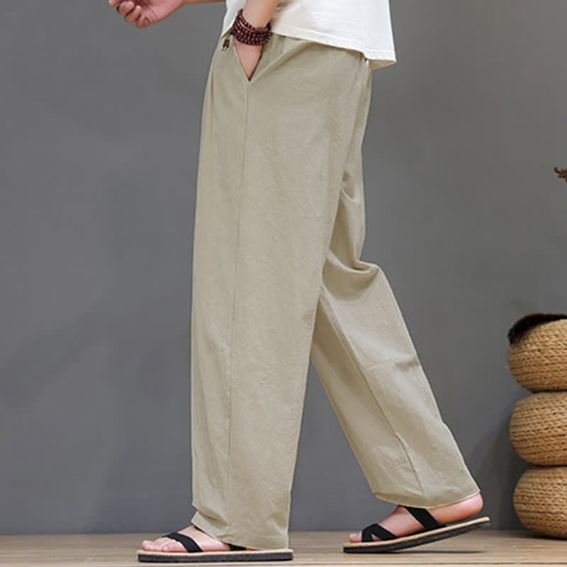 Buddha Stones Summer Casual Vintage Drawstring Solid Cotton Ankle Pants Men's Harem Pants With Pocket - image 20