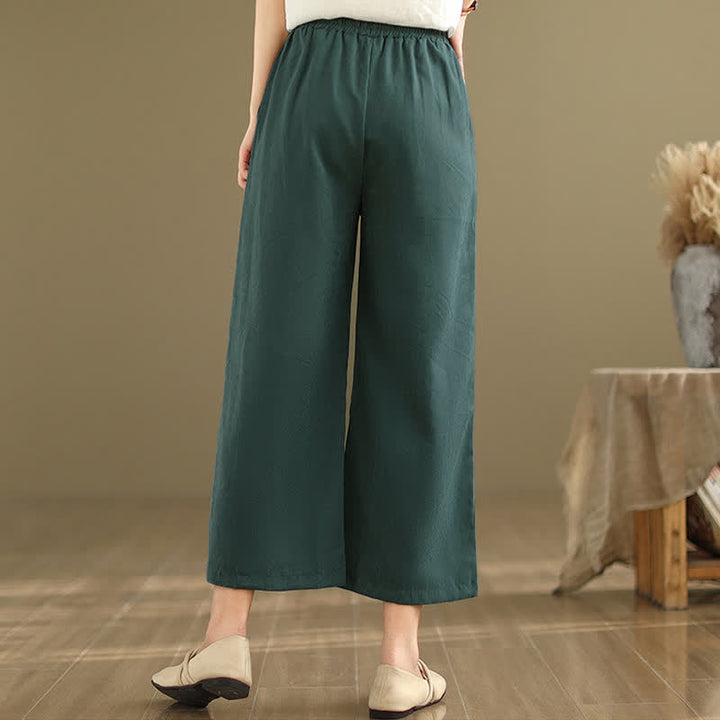 Buddha Stones Summer Casual Minimalist Drawstring Solid Cotton Cropped Pants Women's Wide Leg Pants With Pocket - image 4