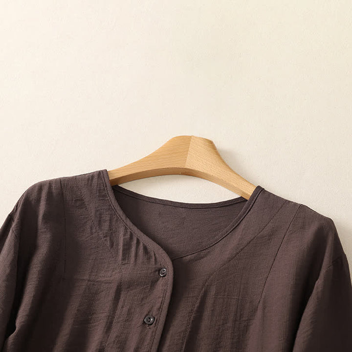 Buddha Stones Summer Casual Minimalist Button-Up Solid Women's Long Sleeve Shirts - image 18