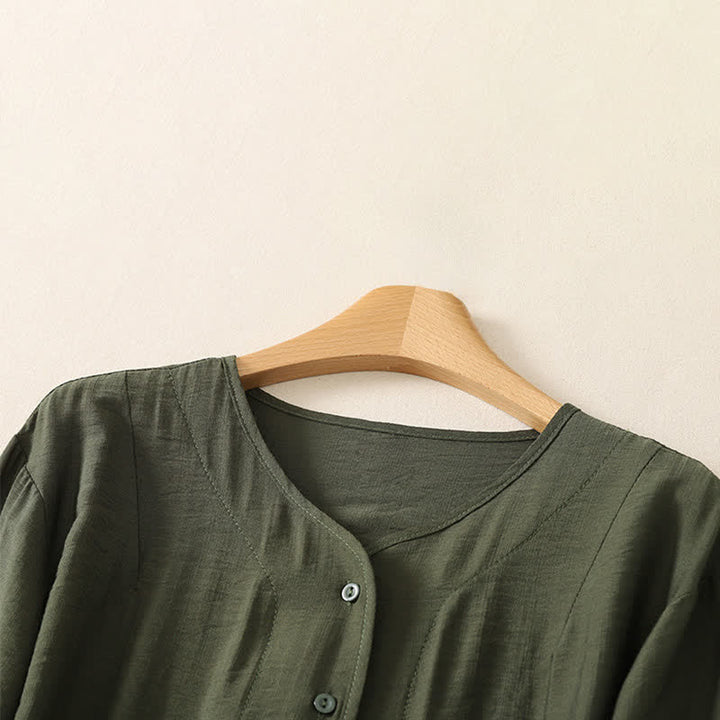 Buddha Stones Summer Casual Minimalist Button-Up Solid Women's Long Sleeve Shirts - image 14