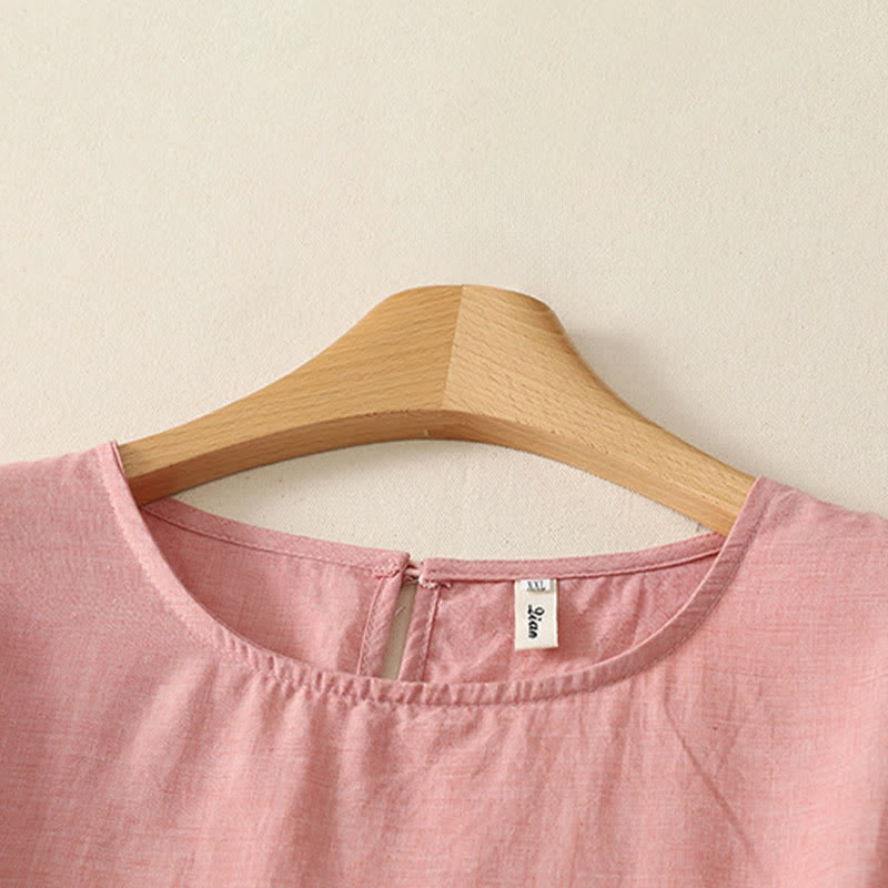 Buddha Stones Summer Casual Minimalist Solid Crew Neck Women's Long Sleeve Shirts - image 2