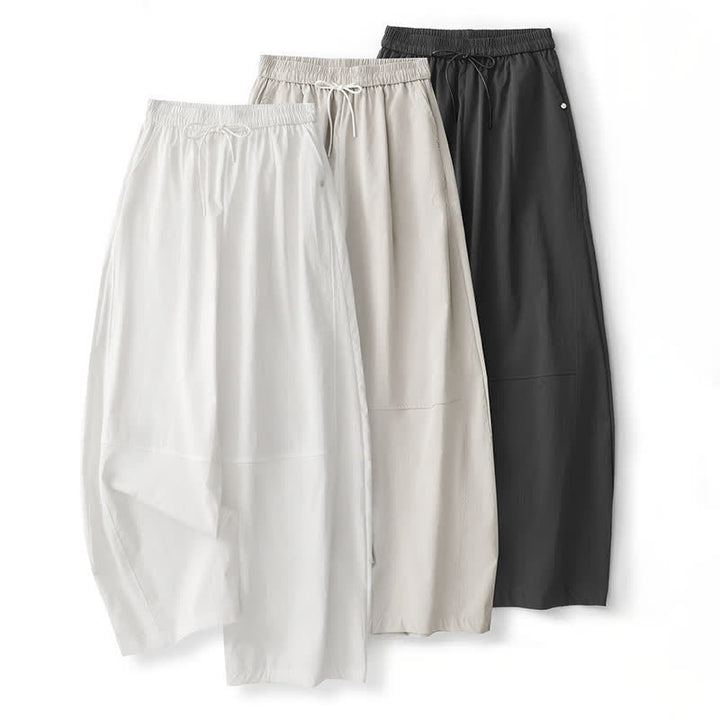 Buddha Stones Summer Casual Minimalist Drawstring Solid Cotton Ankle Pants Women's Harem Pants With Pocket - image 23