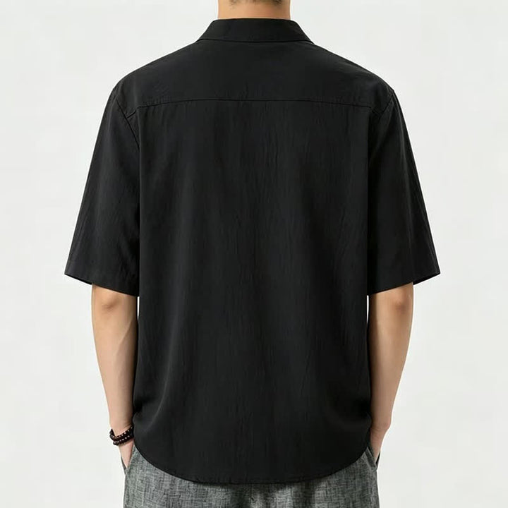 Buddha Stones Summer Casual Mandarin Collar Solid Men's Short Sleeve Shirts - image 3