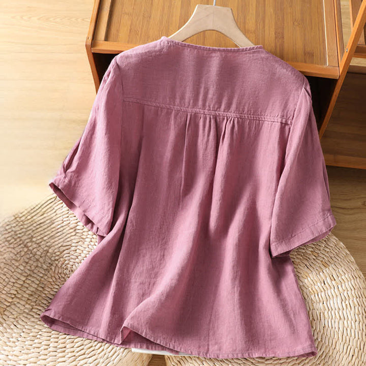 Buddha Stones Summer Casual Minimalist Button-Up Solid Women's Short Sleeve Shirts With Patch Pocket - image 1