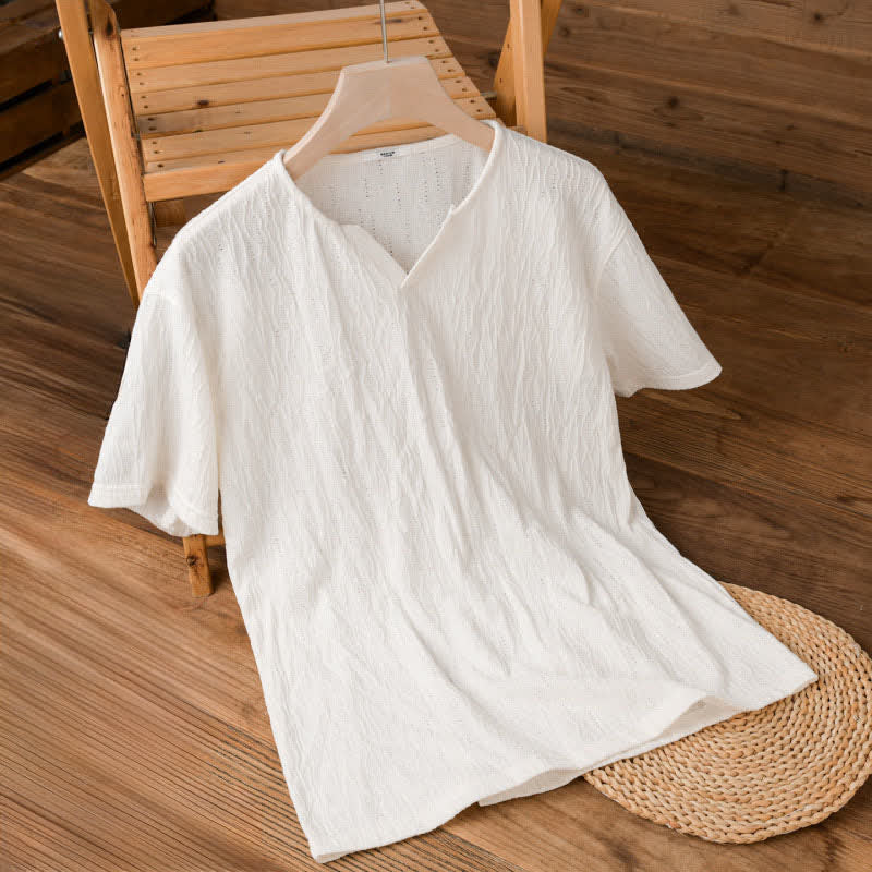 Buddha Stones Summer Casual Minimalist Solid V-Neck Men's Short Sleeve T-Shirts - image 12