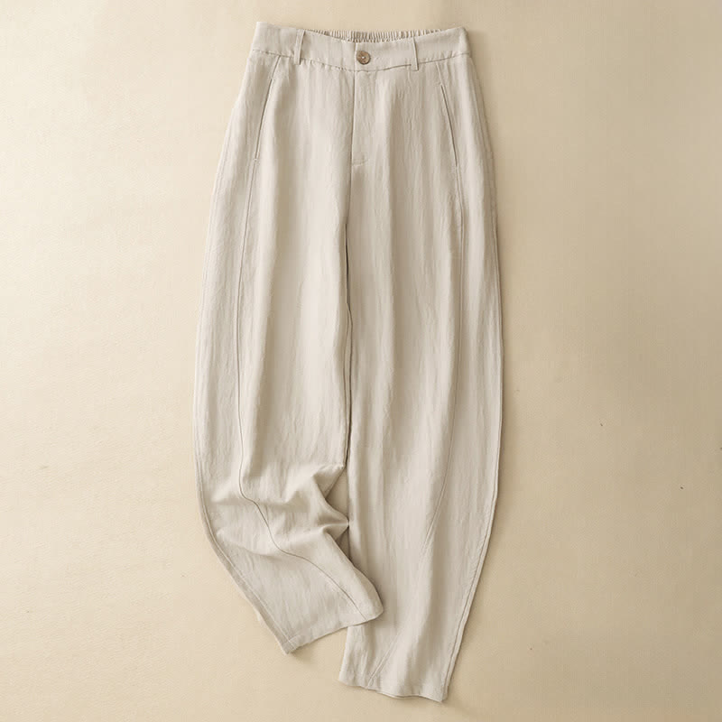 Buddha Stones Summer Casual Button-Up Solid Zipper Design Ankle Pants Women's Harem Pants With Pocket - Linen - US8-10, UK/AU12-14, EU40-42 (2XL) - image 10