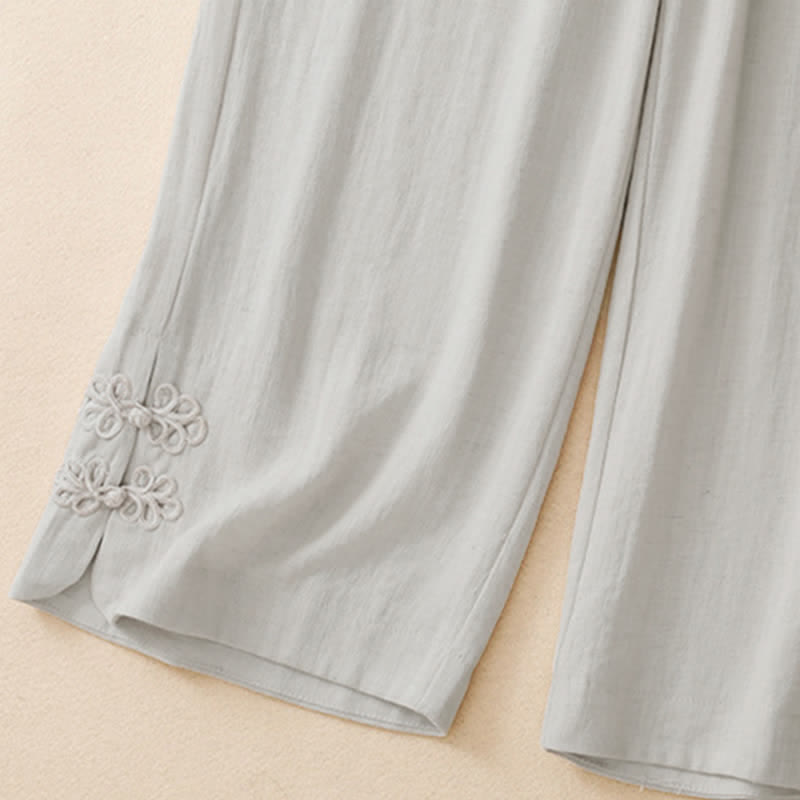 Buddha Stones Summer Casual Embroidery Solid Cropped Pants Women's Harem Pants With Pocket - image 6