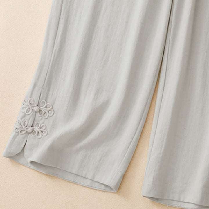 Buddha Stones Summer Casual Embroidery Solid Cropped Pants Women's Harem Pants With Pocket - image 6