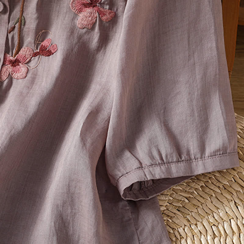 Buddha Stones Summer Vintage Embroidery Floral Women's Short Sleeve Shirts - image 23