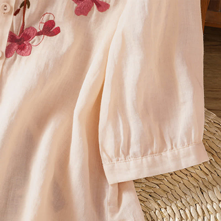 Buddha Stones Summer Vintage Embroidery Floral Women's Short Sleeve Shirts - image 7