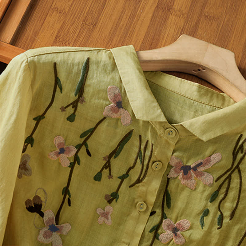 Buddha Stones Summer Vintage Embroidery Floral Women's Short Sleeve Shirts - image 10
