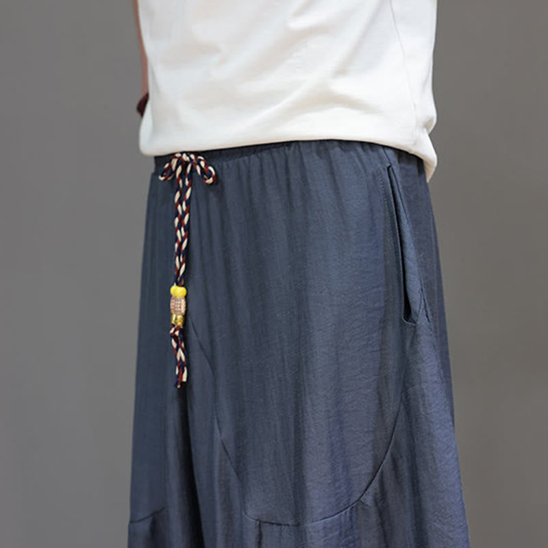Buddha Stones Summer Casual Vintage Drawstring Solid Cotton Cropped Pants Men's Harem Pants With Pocket - image 10