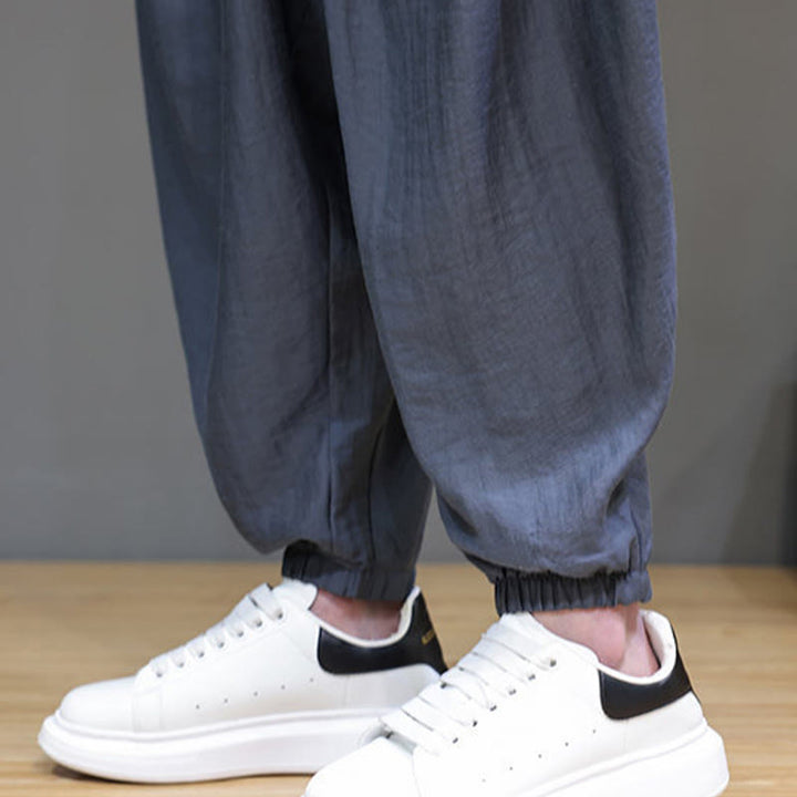 Buddha Stones Summer Casual Vintage Drawstring Solid Cotton Cropped Pants Men's Harem Pants With Pocket - image 11