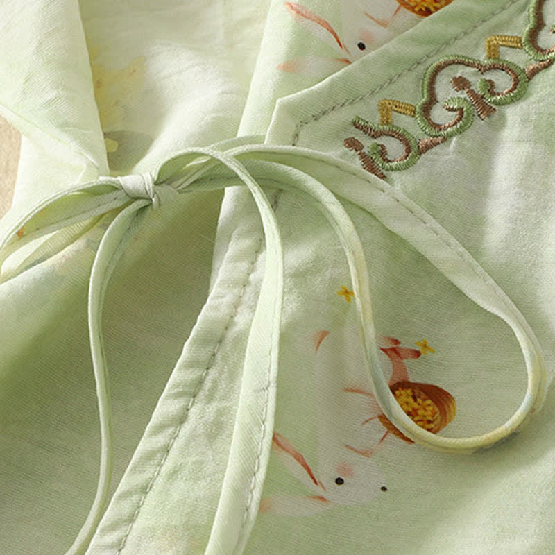 Buddha Stones Summer Vintage Tang Style Embroidery Floral V-Neck Women's Three-Quarter Sleeve T-Shirt - image 14