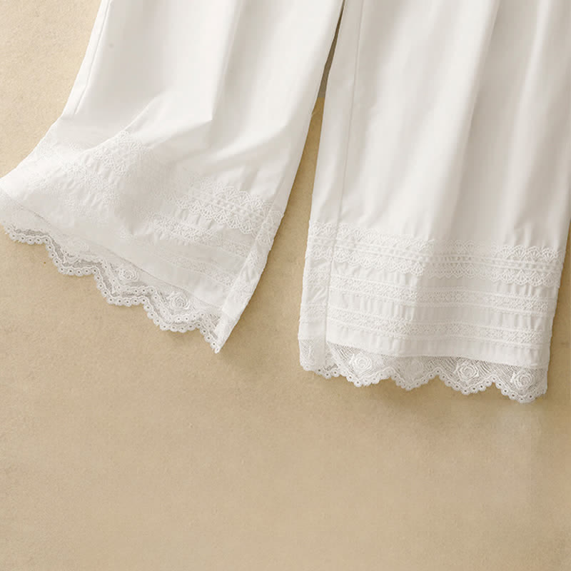 Buddha Stones Summer Elegant Casual Drawstring Solid Lace-trimmed Hem Ankle Pants Women's Wide Leg Pants - image 13