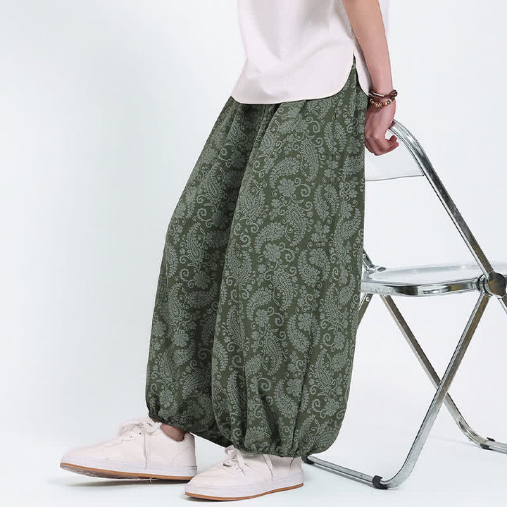 Buddha Stones Summer Boho Casual Drawstring Paisley Capri Pants Men's Harem Pants With Pocket - image 5