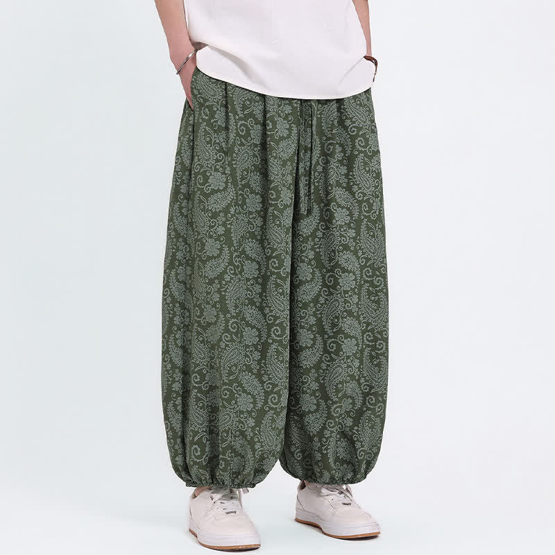 Buddha Stones Summer Boho Casual Drawstring Paisley Capri Pants Men's Harem Pants With Pocket - image 1
