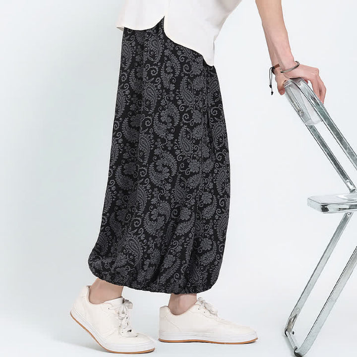 Buddha Stones Summer Boho Casual Drawstring Paisley Capri Pants Men's Harem Pants With Pocket - image 11