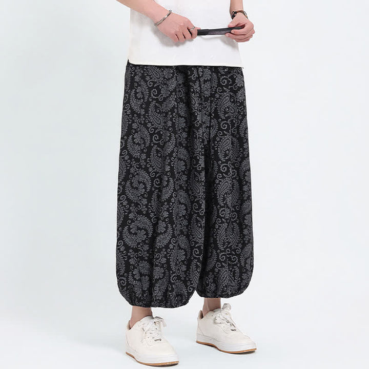 Buddha Stones Summer Boho Casual Drawstring Paisley Capri Pants Men's Harem Pants With Pocket - image 7