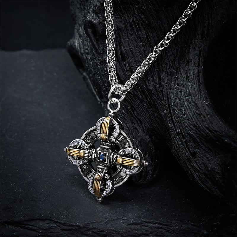 Buddha Stones Copper Plated With Silver Cross Vajra Pendant Necklace - image 4