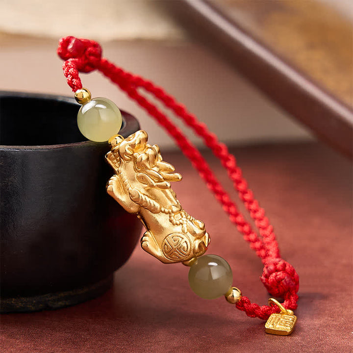 Buddha Stones Copper Pi Xiu Fu Character Luck Red String Bracelet - Red String(Protection♥Luck) - image 0