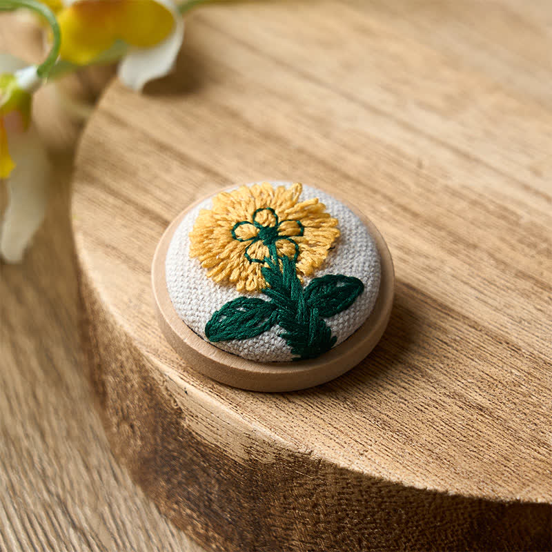 Buddha Stones Handmade Fabric Flower Grounding Round Brooch - image 2