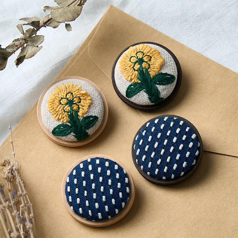 Buddha Stones Handmade Fabric Flower Grounding Round Brooch - image 6