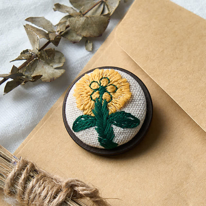 Buddha Stones Handmade Fabric Flower Grounding Round Brooch - image 11