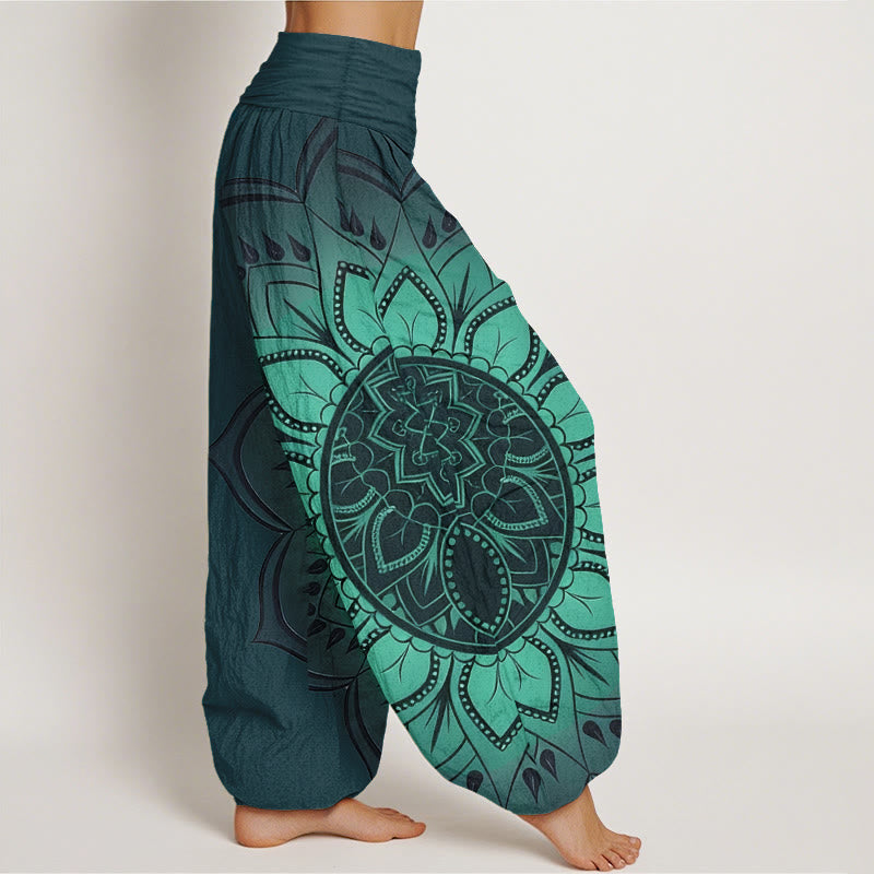 Buddha Stones Cotton Symmetrical Mandala Pattern Women's Elastic Waist Harem Pants - image 7