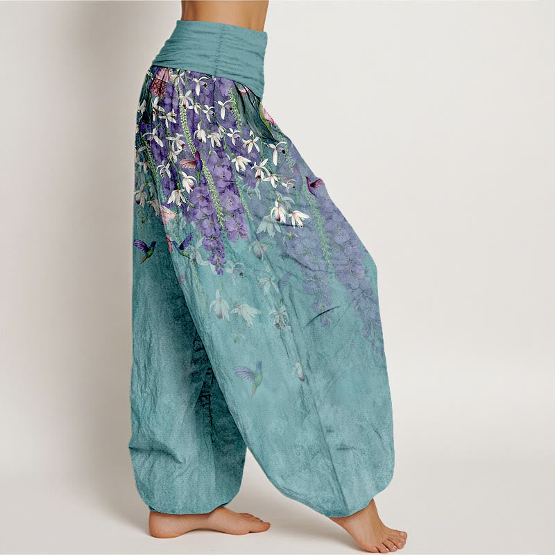 Buddha Stones Pure Cotton Orchid Birds Pattern Women's Elastic Waist Harem Pants - image 2