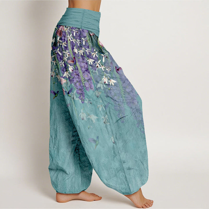 Buddha Stones Pure Cotton Orchid Birds Pattern Women's Elastic Waist Harem Pants - image 2
