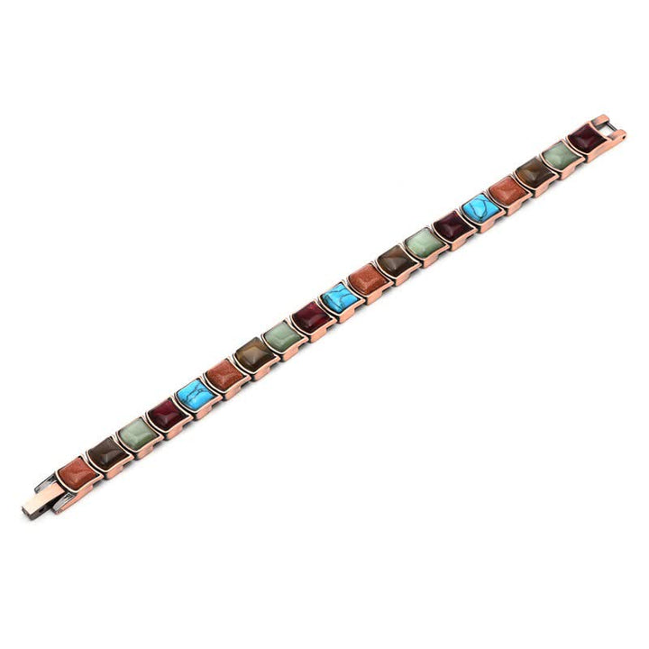 Buddha Stones Vintage Copper Inlaid Turquoise Balance Magnetic Bracelet - image 4