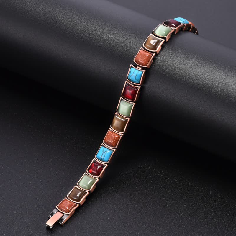 Buddha Stones Vintage Copper Inlaid Turquoise Balance Magnetic Bracelet - image 3