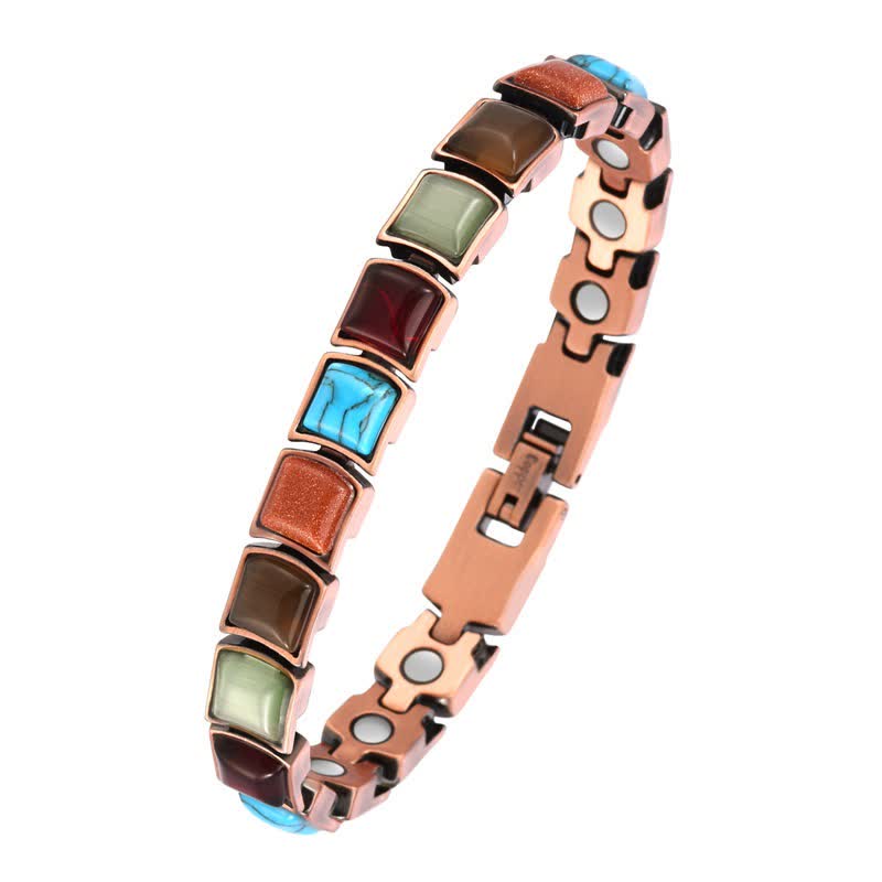 Buddha Stones Vintage Copper Inlaid Turquoise Balance Magnetic Bracelet - Turquoise(Purification ♥ Serenity) - image 0