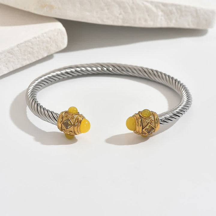 Buddha Stones Stainless Steel Spiral Energy Two Tone Cuff Bracelet - Yellow (Yellow Gem Accent) - image 8