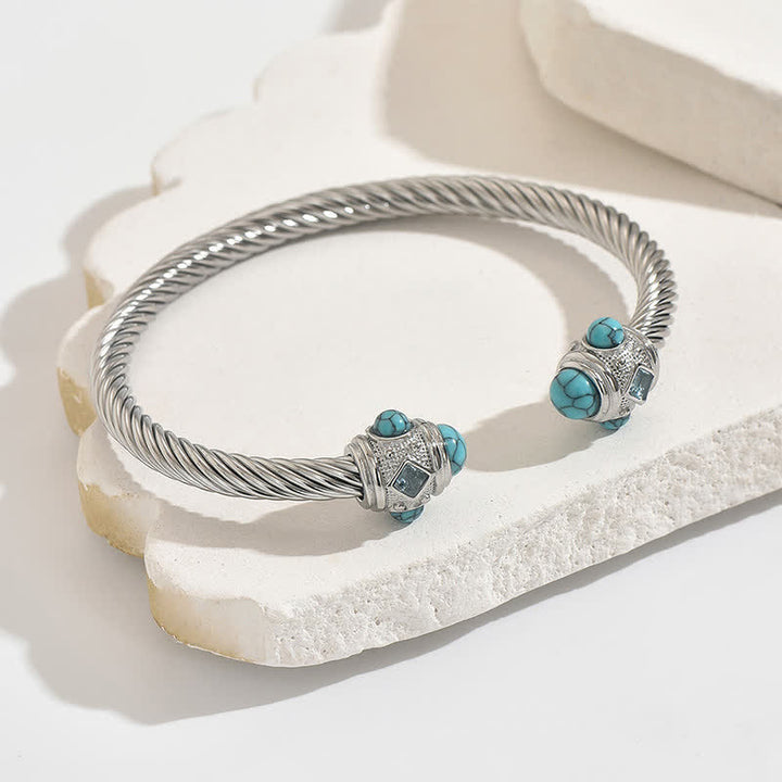Buddha Stones Stainless Steel Spiral Energy Two Tone Cuff Bracelet - Silver (Turquoise Accent) - image 11