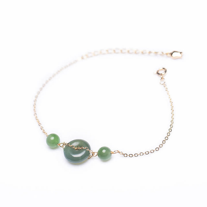 Buddha Stones Hetian Jade Peace Buckle Harmony Minimalist Round Chain Bracelet - image 8