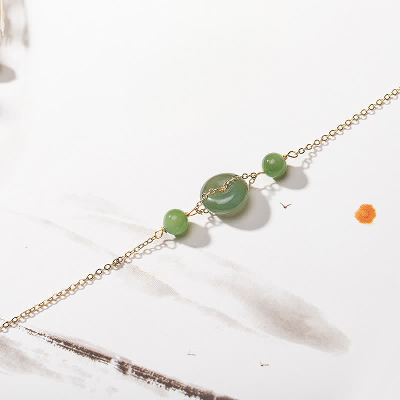 Buddha Stones Hetian Jade Peace Buckle Harmony Minimalist Round Chain Bracelet - image 2