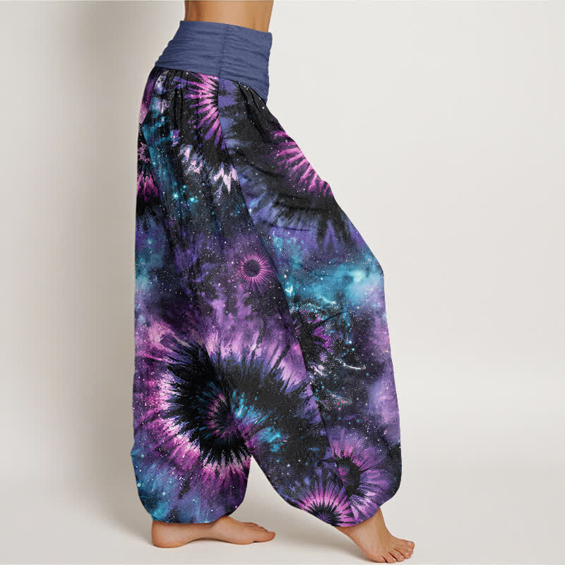 Buddha Stones Pure Cotton Cosmic Spiral Pattern Women's Elastic Waist Harem Pants - image 2