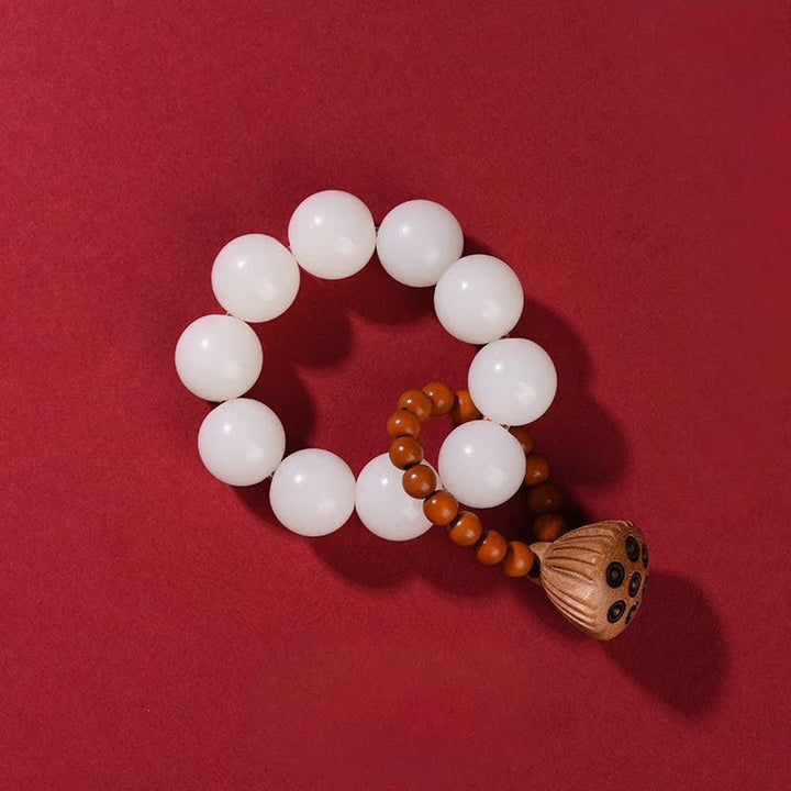 Buddha Stones Peach Wood Lotus Pod Grounding Hand-Polished Tactile Meditation Beads Decorations - White Bodhi Seed(Purity ♥ Meditation) - image 10