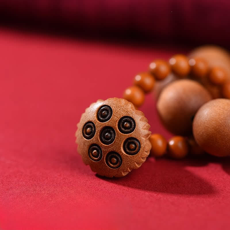 Buddha Stones Peach Wood Lotus Pod Grounding Hand-Polished Tactile Meditation Beads Decorations - image 4