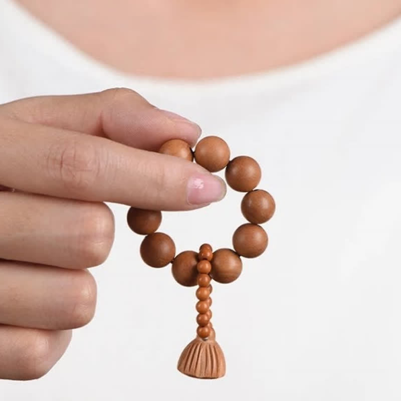 Buddha Stones Peach Wood Lotus Pod Grounding Hand-Polished Tactile Meditation Beads Decorations - image 0