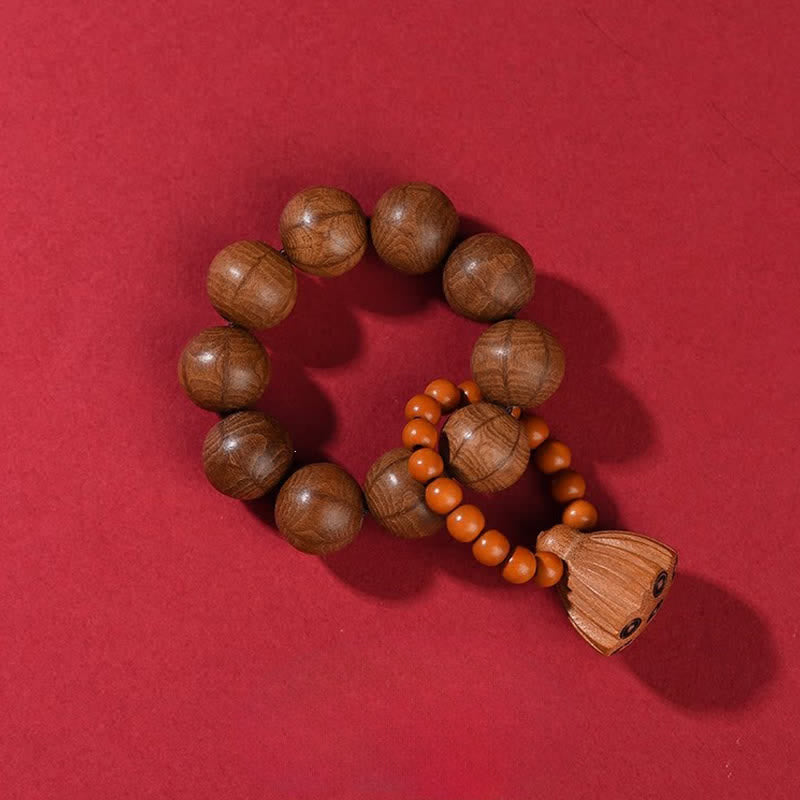 Buddha Stones Peach Wood Lotus Pod Grounding Hand-Polished Tactile Meditation Beads Decorations - Abelia Biflora(Protection ♥ Peace) - image 9